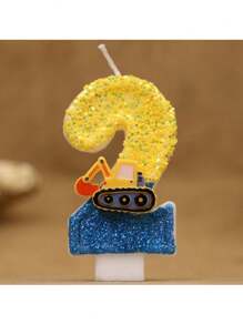 1支挖掘机造型蜡烛，双色数码蜡烛，带有挖掘机图案，0-9生日数字蜡烛，适合生日派对蛋糕装饰，也适合工程车主题蛋糕装饰，手工制作，挖掘机位置可能略有不同。 - 黃色工程車 - 查看 15