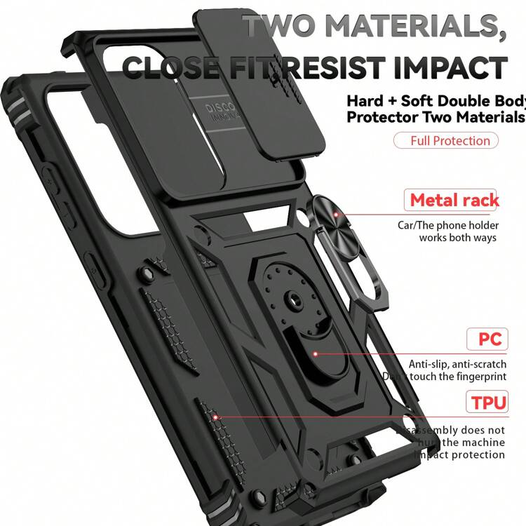 Military Push Window + Magnetic Adsorption + Stand, Multifunctional And Practical Minimalist Design Waterproof Shockproof Anti-Fall Scratch Resistant - Black - View 5