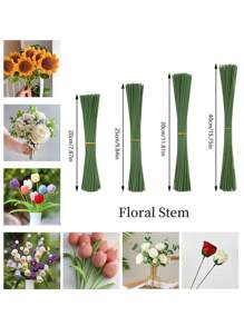 50pcs/100pcs Floral Stem,Green Flower Stem Sticks DIY Floral Material Handmade Wire Stem Accessories,Waterproof Iron Wire For Easter Decorations And Handmade Projects,Mother's Day Decoration,For Wedding Bouquet DIY Crafts And Flower Arrangement Decoration Accessories Gifts Birthday Graduation