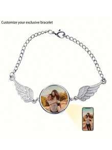 1pc Personalized Customized Photo Angel Wing Bracelet - Elegant Alloy, Fashionable Customized Accessories - Ideal Holiday Commemorative Gift, Suitable For Him Or Her