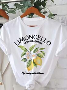 Women's Summer Lemon Letter Print Casual Round Neck Short-Sleeved T-Shirt Tops Graphic Tees Women Summer Tops - White - View 1