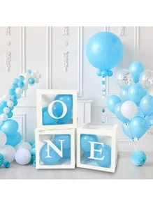 5PCS White Box With 27 White Letters 25cm Birthday Decoration Transparent Alphabet Balloon Box Wedding Custom Name Decor Wedding Party Supplies Custom Cube Balloon With Letter Box - Multicolor - View 3
