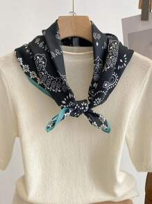 1条佩斯利印花亚麻方巾，男女通用，防晒头巾，多功能头巾，时尚领巾，可搭配正装 - 彩色 - 查看 8