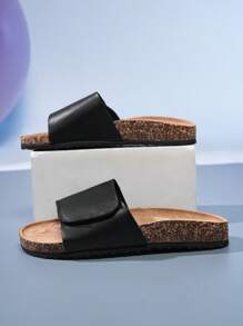 Unisex Spring To Summer Casual Slip-On Hook And Loop Slippers, Indoor Outdoor Comfortable Slides - Black - View 6