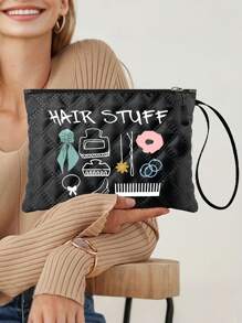 Hair Accessory Organizer Bag For Women With Positioning Printing – Unscented, Multifunctional Cosmetic Pouch For Scrunchies, Clips, Headbands – Ideal For Travel, Bridal Party & Bridesmaids Gifts Makeup Bag Makeup Organizer Makeup Storage Portable Handheld Toiletry Bag,Fashionable Simple Style,Friendship Gifts Makeup Bag - Black - View 2