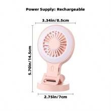 1pc Creative Clip-On Rechargeable Mini Fan With Lighting, Portable Handheld Fan With 3 Wind Speed Modes - Multicolor - View 3