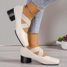 2-3 Inch Platform Mary Jane High Heel Shoes, Vintage Style Versatile Thick Heel Ballet Flats For Women, Spring Autumn - White - View 4