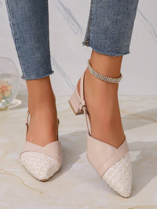 1 Pair Women Fashion Chunky Heel Closed Toe High Heels, Stylish Ankle Strap Sandals