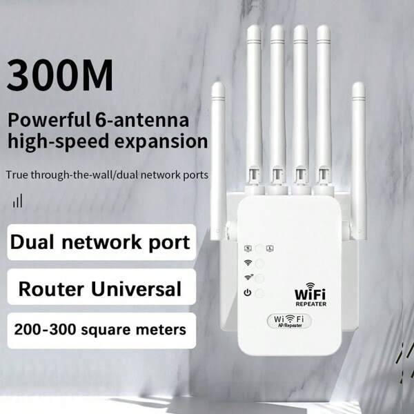 WLAN-Signalverstärker, Verstärkerwiederholer, kabellose Netzwerkerweiterung, 2,4 Gb/s Geschwindigkeit, zwei Ethernet-Anschlüsse, ohne Batterie, Netzbetrieb, geeignet für Büro und große Wohnungen, Heimvernetzungsabdeckung bis zu 3000+ Quadratmetern und 60 Geräte, unterstützt WPA3, europäischer Stecker