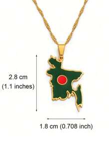 1pc Bangladesh Map Flag Pendant Necklaces, Stainless Steel Bangladeshi Maps Chains Bengali, Unisex Jewelry, Can Be Matched With Your Daily Clothing