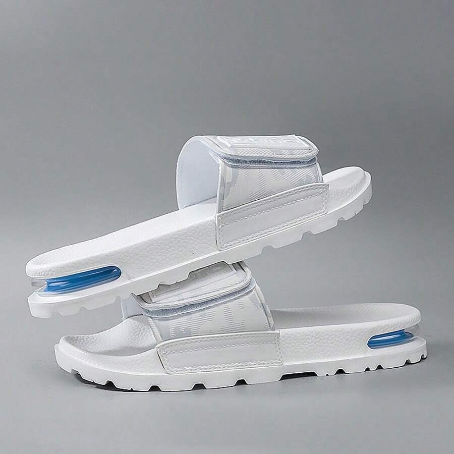 Men's Outdoor Slide Sandals, Anti-Slip Thick Sole Comfortable Casual Sports Slippers, Air Cushion,Hook And Loop Strap, Beach Shoes, Plus Size - White - View 1