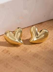 1 Pair Sweet Heart-Shaped Stud Earrings, Suitable For Dates, Holidays, Gifts For Friends