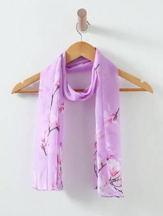 1件优雅印花雪纺围巾头巾，可搭配连衣裙