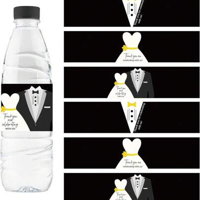24pcs Wedding Stickers ,Wedding Water Bottle Label , Wedding Suit Dress Pattern Water Bottle Wrap Black Rectangle Bottle Sticker For Party Decoration,Wedding Decorations Stickers,Wedding Water Bottle Decor,Bride And Groom Water Bottle Stickers, Bridal Shower Party Decorations, Water Bottle Labels, Wedding Supplies