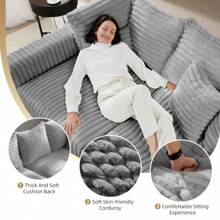104.3" Plush Corduroy 4-Seat Sofa Modern Comfy Upholstered Sofa Cloud Couch Deep Seat Couches With Soft Pillows Convertible Deep Seat Sofa Lounge Chair For Living Room Bedroom Apartment Office