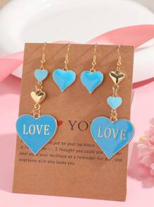 1/2 Pairs Multi-Color Fashion Heart-Shaped Metal LOVE Enamel Pendant Earring Set, Suitable For Women Daily Wear, Valentine's Day Gift,Mom,Mother,Mother's Day,Gift