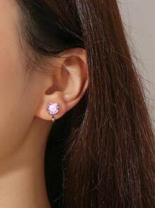 rakol 2pcs Fashionable Simple Cubic Zirconia Clip-On Earrings Gift For Women - Pink - View 3