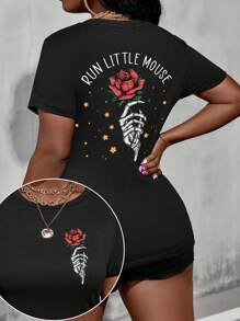 Run, Little Mouse, Book Lover, Books Printed Casual Short Sleeve T-Shirt - Black - View 1