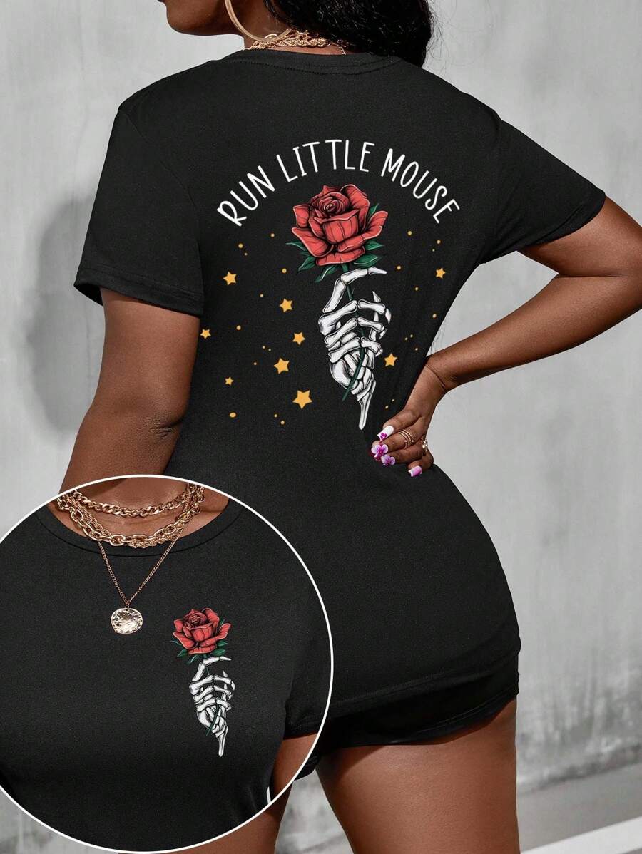 Run, Little Mouse, Book Lover, Books Printed Casual Short Sleeve T-Shirt - Black - View 1