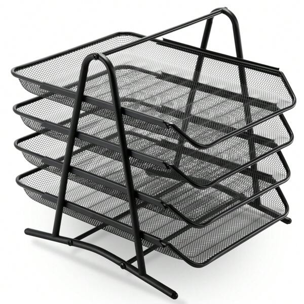 Piorlado Mesh Desk Organiser 4 Tier Letter Tray Organizer Office Desktop Document Paper File Storage Mesh Filling Collection For Home &Office Use,Back To School,School Supplies