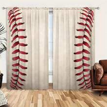 2 stuks honkbal bedrukte gordijnen voor Halloween-huisdecoratie - Rod Pocket-raamdecoratie voor slaapkamer, kantoor, keuken, woonkamer en studeerkamer