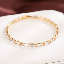 1 件女士奢华方晶锆石手链，独特设计，优雅配饰 - 銀色 - 查看 3