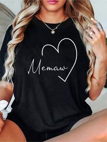 Womens Memaw Gift Grandma Christmas Mother's Day T-Shirt- 100% Cotton Women's Casual Short Sleeve Crew Neck T-Shirt For Spring & Summer - màu đen - Xem 1