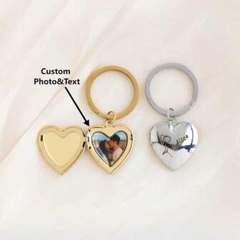 Cstom Photo Personalized Birth Flower And Name Engraved Heart Keychain, Photo Locket Keychain, Christmas Gift, Grandma Gift, Birthday Gift, Gift For Her, School Supplies, Back To School, School Gift, For Office, For School, For Classroom, For Colleague, For Dorm Rooms, Junior High School Students, Middle School Students, Sophomore, Underclassmen, Personalized, Unique, Customized, Ideal Gifts For Him, Ideal Gifts For Her, Her, Boyfriend, Girlfriend, Family, Friends