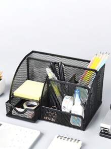 1 件式办公桌抽屉整理器，经典网格设计，金属笔筒，大空间，多功能办公桌收纳盒，适用于办公室、家庭、学校用品黑色