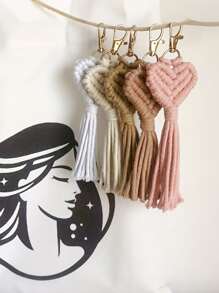 [ Heart Macrame Keychain Charm] Heart Macrame Keychain Weaving Key Chain Ring Purse Bag Backpack Charm Car Hanging Pendant Women Female Gift Bridesmaid Gifts Crochet - Multicolor - View 4