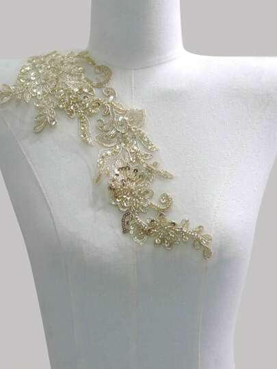 新スタイル クラシック刺繍レース、クリスタルスパンコール、ネット地バストフラワー DIY服飾アクセサリー、衣装に適しています、長さ:27-36cm、幅:11-15cm