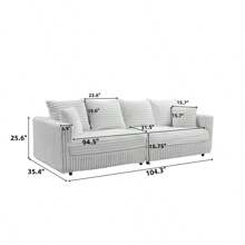 104.3" Plush Corduroy 4-Seat Sofa Modern Comfy Upholstered Sofa Cloud Couch Deep Seat Couches With Soft Pillows Convertible Deep Seat Sofa Lounge Chair For Living Room Bedroom Apartment Office