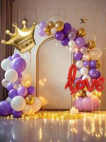 61/110pcs Purple Gold White Balloon Flower Balloon Latex Balloon Arch Set Suitable For Valentine's Day Bride Gift Giving,Golden Glitter Transparent Balloon,Engagement Wedding Party,Wedding Anniversary Decoration,Balloon Garland Kit,Wedding Balloons Set,Birthday Party Gifts Graduation Birthday Decorations Party Decorations Bachelorette Decor Graduation Decorations