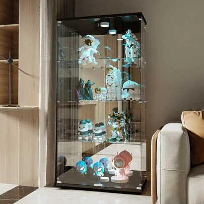 Rosahqnda Vitrine en verre pour figurines de jouets, 4 étagères, 8 espaces de rangement, avec porte, étagère de curiosité sur pied, 80 x 36 x 163 cm, vitrine transparente pour salon, chambre, bureau