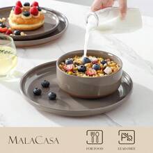 Plates And Bowls Sets, 12 Pieces Modern Stoneware Dinnerware Set For 4 Kitchen Dinner Set Ceramic Dishware Dishes Set Microwave And Dishwasher Safe - Brown - View 3