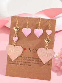 1/2 Pairs Multi-Color Fashion Heart-Shaped Metal LOVE Enamel Pendant Earring Set, Suitable For Women Daily Wear, Valentine's Day Gift,Mom,Mother,Mother's Day,Gift