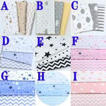 3 Pcs/Lot Cartoon Starry Sky Cloud Star Series Twill Fabric Five Pointed Star Crown Design Printed Cloth Geometric Stripe/Wave Pattern Design DIY Handmade Cloth Head Quilting Patchwork Cloth Group Pillow Cover Cloth Block Sewing Scrapbooking Cloth Tecidos Calico