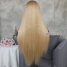 Mix Blonde Synthetic Lace Front Wigs Glueless Long Silky Straight Hair 13x4 HD Transparent Lace Wigs For Women Golden Heat Resistant Fiber Hair Natural Hairline Baby Hair Daily  Party Cosplay Halloween Use - 金色 - 查看 4