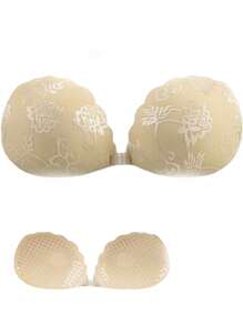 1pc Lace Invisible Backless Strapless Nipple Cover Boob Pads Bra Lift - Apricot - View 5