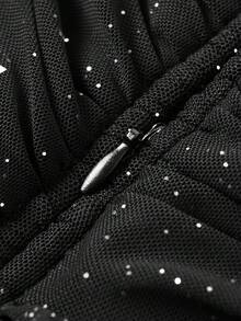 秋冬新款欧美女装性感包臀开叉晚礼服时尚露肩长袖半透网纱敬酒服中长款女晚礼服聚会礼服婚宴酒会礼服