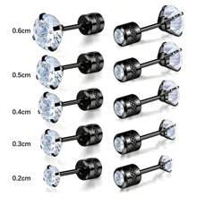 5 Pairs Spiral Stud Earrings, Stainless Steel, Double-Sided Cubic Zirconia Inlay, Unisex, Cartilage/Helix Earrings, Size 2-6mm - Zirconia Cylindrical Earrings - View 4