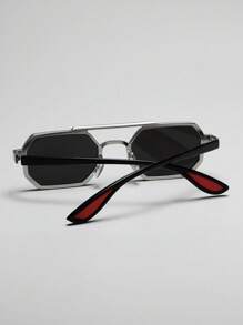 1pc Metal Double Bridge Square Frame Glasses, Fashionable Men's Outdoor Personalized Small Frame Eyeglasses - Multicolor - View 8