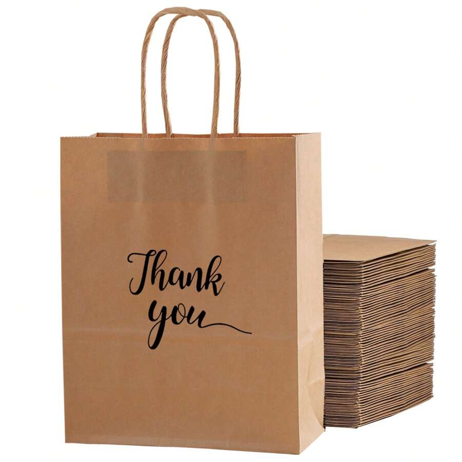 20pcs Medium Size 16x22x8cm Brown Kraft Paper Gift Bags With Handles, For Gifts, Parties, Shopping, Weddings, Retail, Thank You Bags - Brown - View 1