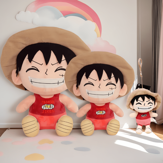 ONE PIECE 3 种款式正版海贼王蒙奇·D·毛绒玩偶玩具海盗王毛绒可爱吊坠钥匙扣卡哇伊动漫玩偶毛绒玩具娃娃收藏儿童礼物 14-26 厘米/5.51-10.24 英寸