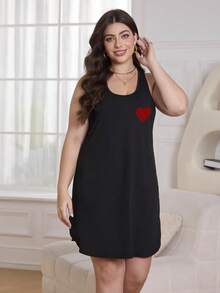 فستان صيفي مريح بلا أكمام للمرأة البدينة ، مطبوع بطباعة الغرافيتي للحب ، بياقة دائرية بلا أكمام ، تصميم خفيف وراحة - الأسود - مشاهدة 3