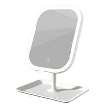 1 pieza Espejo de Maquillaje LED Cuadrado Iluminado, con Base Cuadrada,  Lindo, Portátil, Desmontable, de Alta Definición y Función de Relleno Táctil, Espejo de maquillaje ﻿ - Blanco y Negro - Ver 9