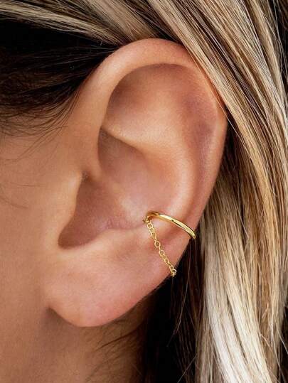 1pc Dainty & Minimalist Dangling Chain Conch Ear Cuff Earrings, Hypoallergenic 925 Sterling Silver Chain Clip Ear Clip, For Women Girls Daily Wear