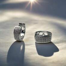 3 Pairs Trio Earring Kit With 3 Hoops Studded In Crystal Zirconia With Simple And Exquisite Geometric Design, Gold Plated, With Rhinestone Decoration, Suitable For Daily Wear, On Festive Occasions, At Work, As A Gift Or As A Jewelry Accessory, Popular European And American Style - 銀色 - 查看 2