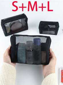 1/3 Pieces Transparent Mesh Makeup Bag, Toiletries Makeup Bag, Portable Zipper Makeup Bag, Large Capacity Portable Travel Makeup Bag, Professional Makeup Bag, Travel Makeup Bag, Multifunctional Coin Wallet, Toiletries Bag, Skincare Bag