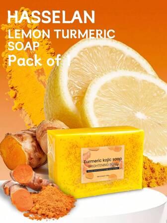 温和清洁柠檬姜黄和曲酸香皂，用于面部和身体清洗，含有天然成分，提亮肤色，肘关节美白，男女皆宜，3 件